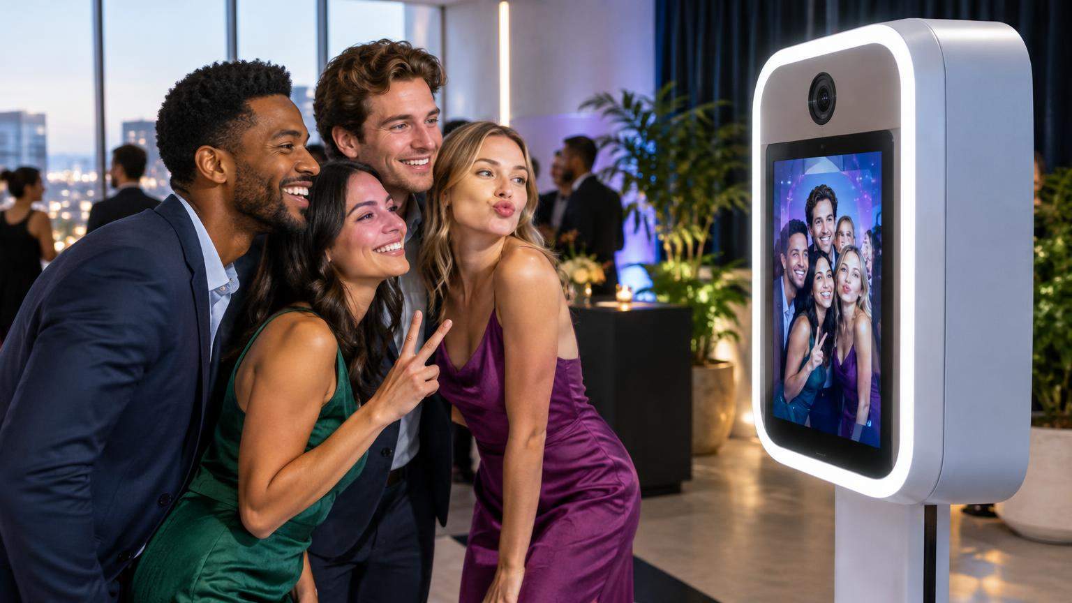 AI editorial illustration: AI Photo Booth for Events in 2026: How It Works, Costs and Privacy (featured)